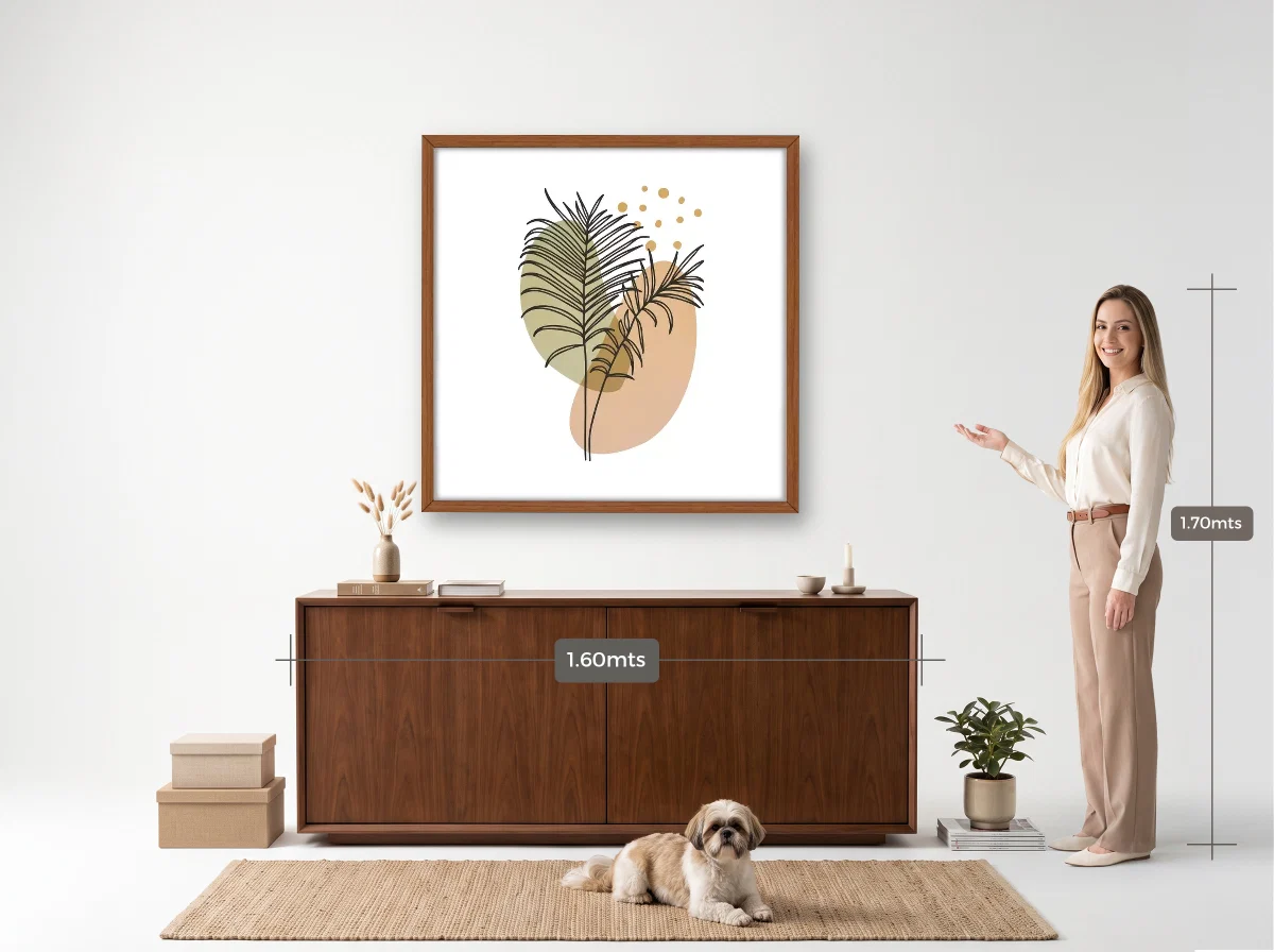 Quadro 100×100 · Caixa · freijó · Hall · aparador de 1,60 m
