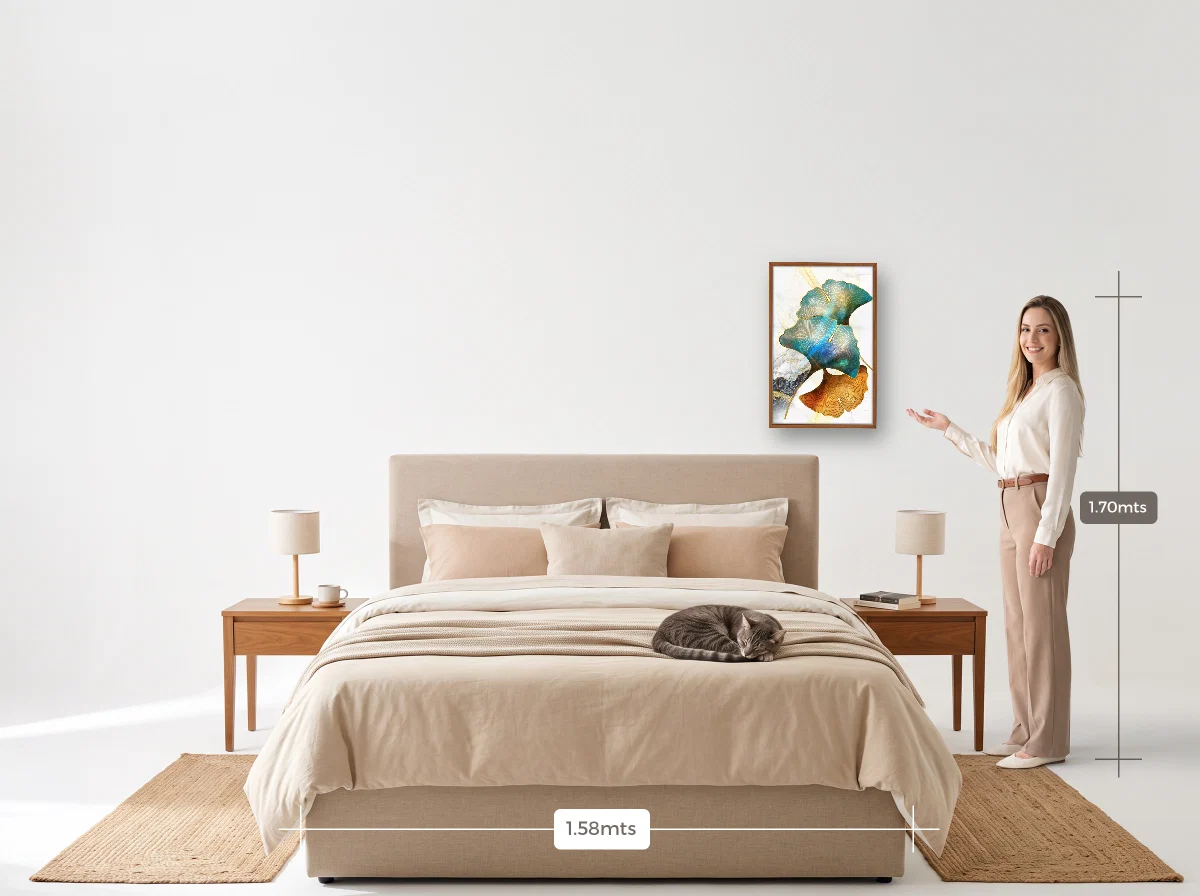 Quadro 40×60 · Caixa · freijó · Quarto · cama queen