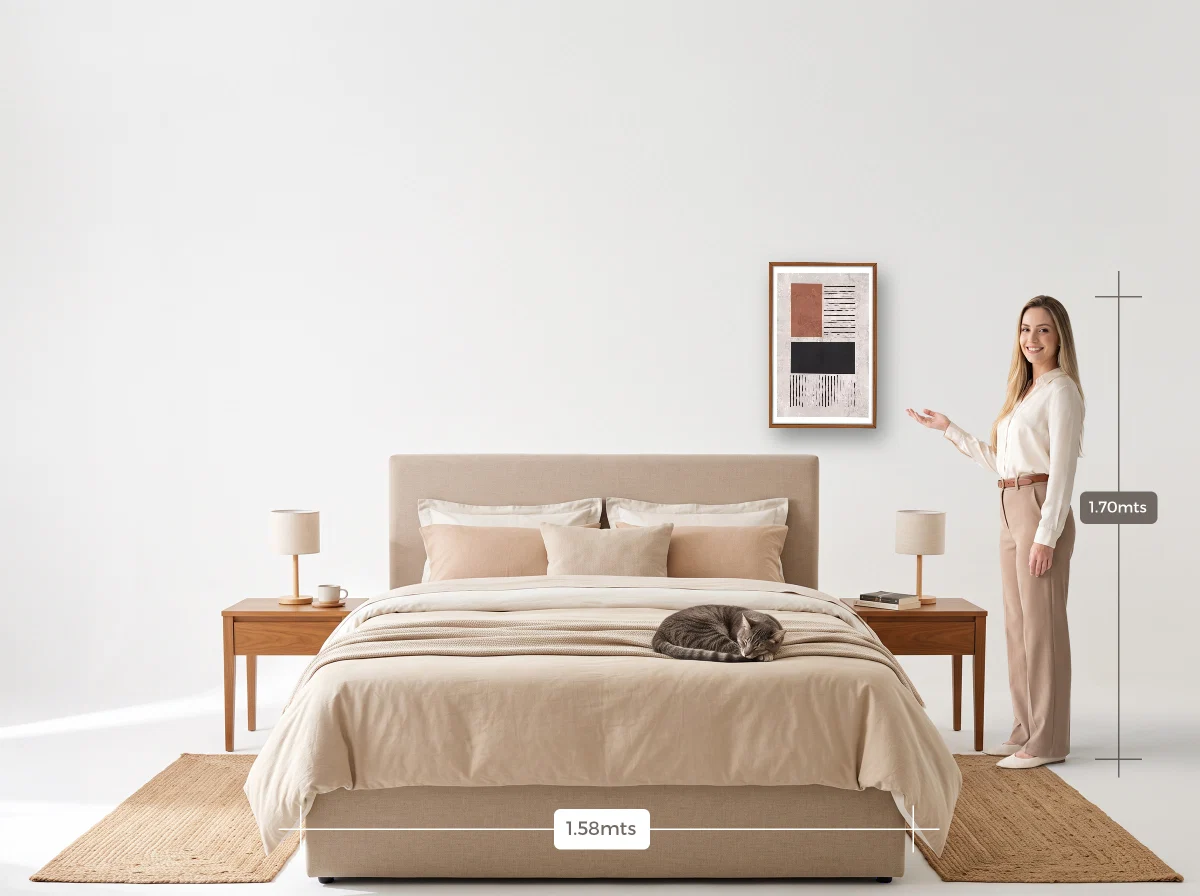 Quadro 40×60 · Caixa · freijó · Quarto · cama queen