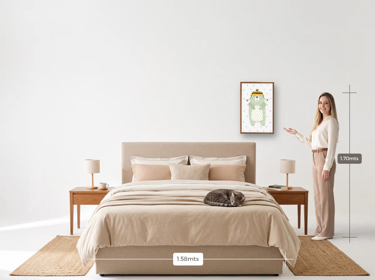 Quadro 40×60 · Caixa · freijó · Quarto · cama queen