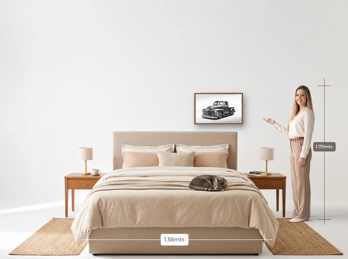Quadro 40×60 · Caixa · freijó · Quarto · cama queen