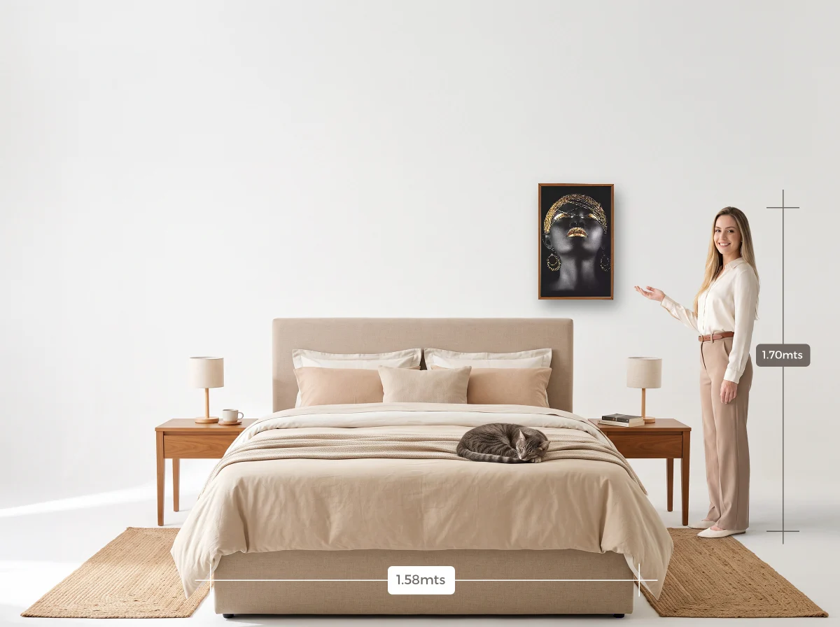 Quadro 40×60 · Caixa · freijó · Quarto · cama queen
