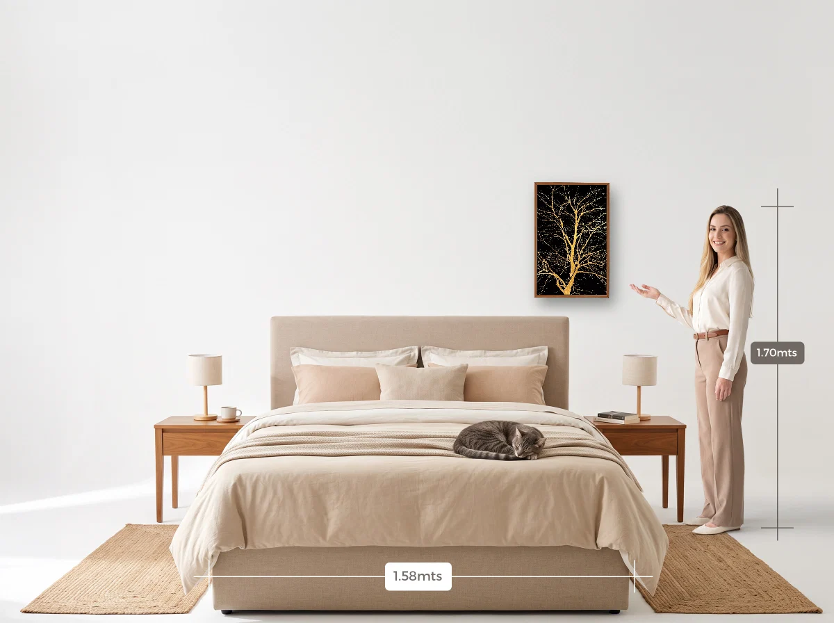 Quadro 40×60 · Caixa · freijó · Quarto · cama queen