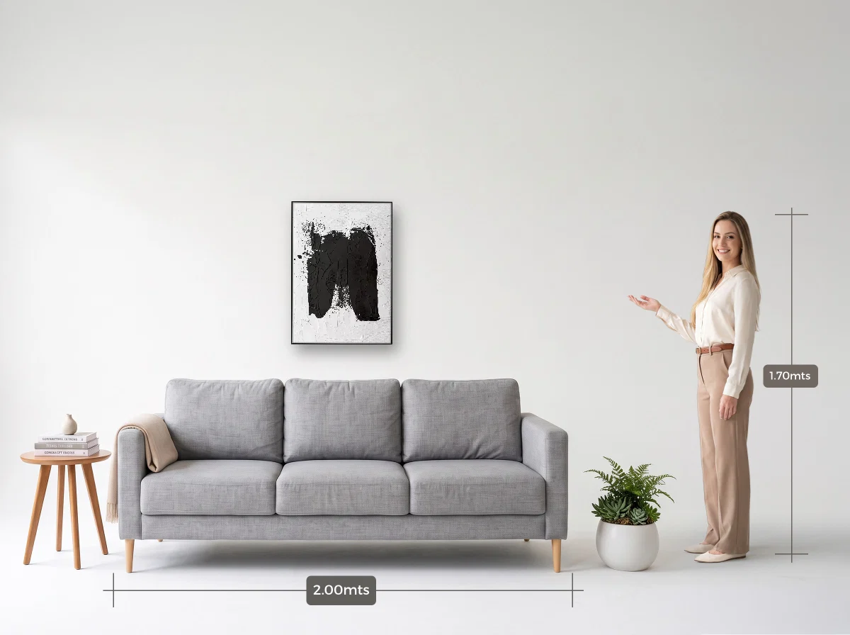 Quadro 50×70 · Filete · preta · Sala · sofá de 2,00 m
