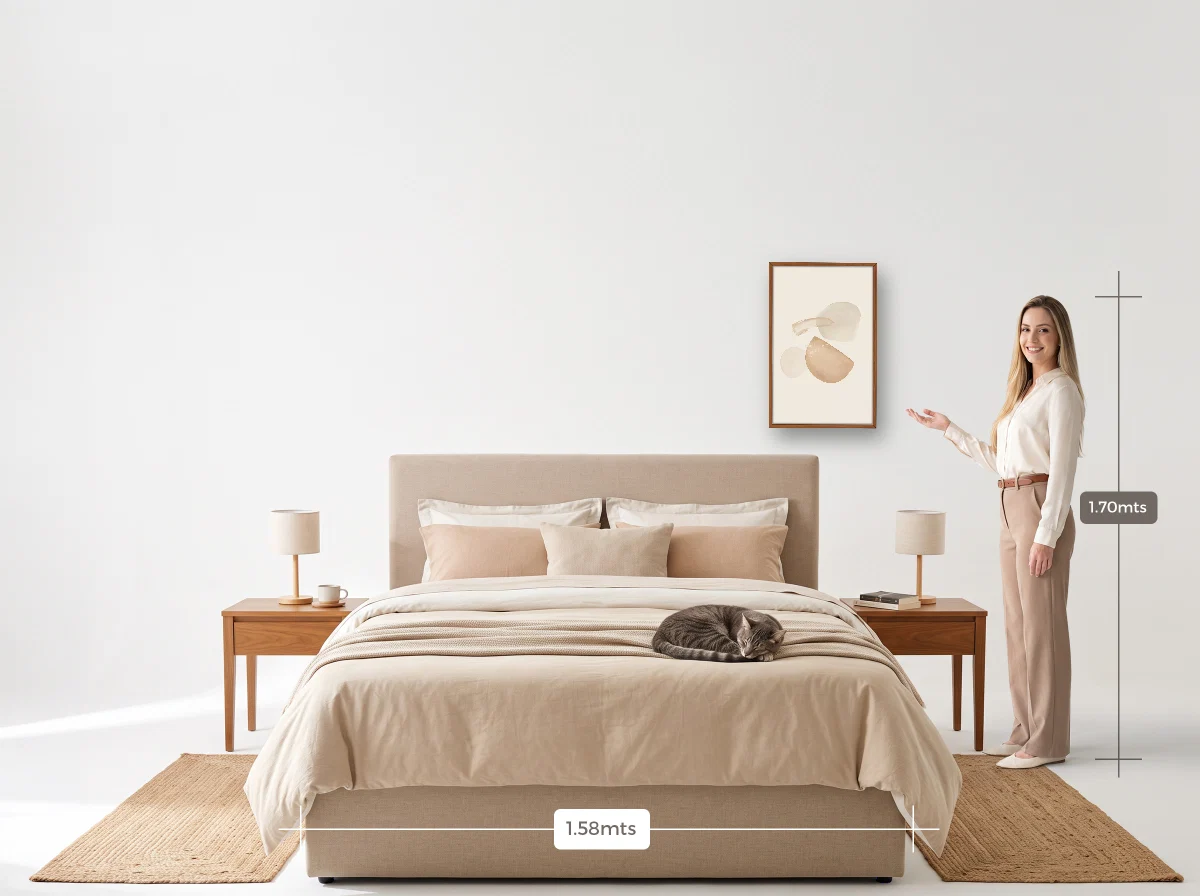 Quadro 40×60 · Caixa · freijó · Quarto · cama queen