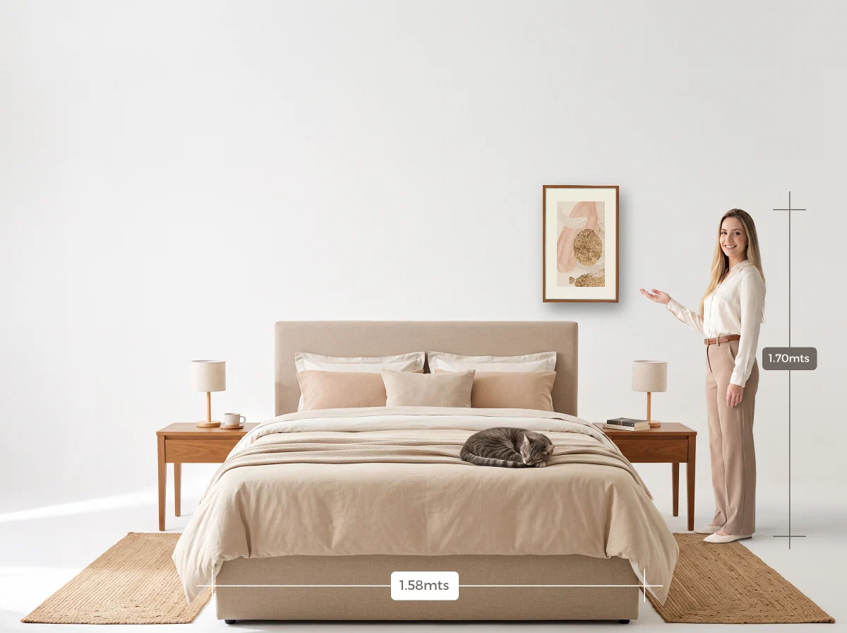 Quadro 40×60 · Caixa · freijó · Quarto · cama queen