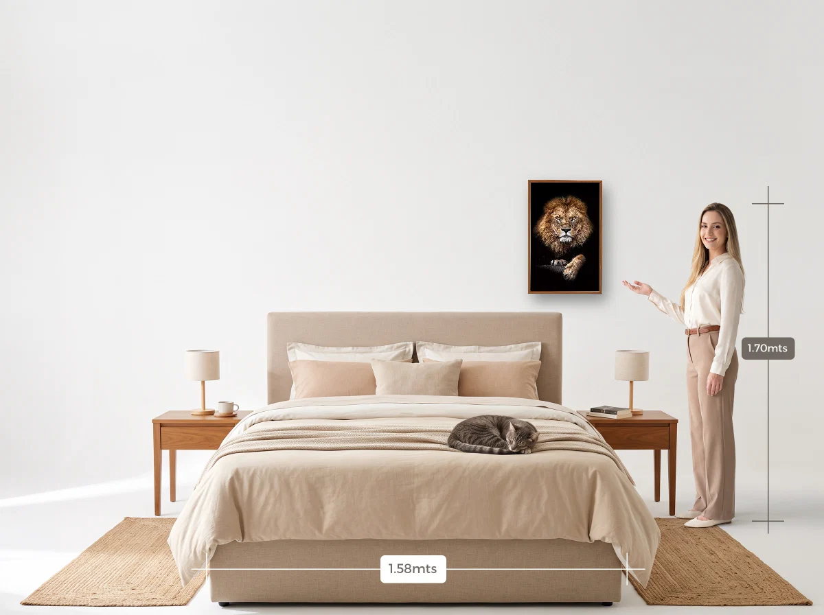 Quadro 40×60 · Caixa · freijó · Quarto · cama queen
