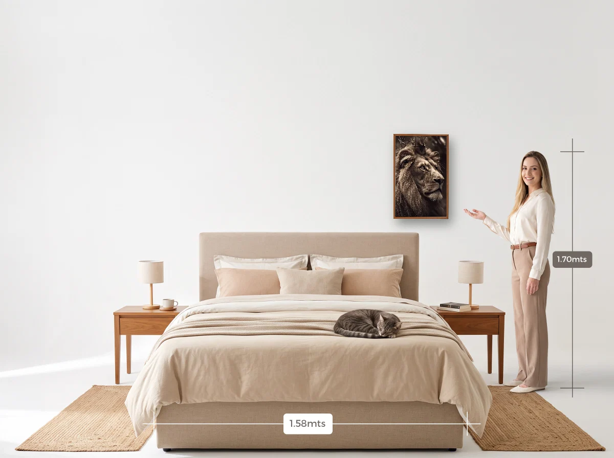 Quadro 40×60 · Caixa · freijó · Quarto · cama queen