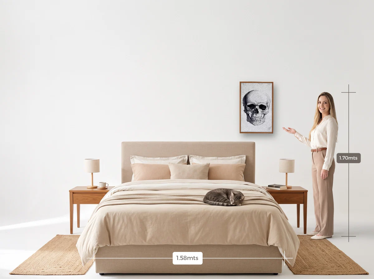 Quadro 40×60 · Caixa · freijó · Quarto · cama queen