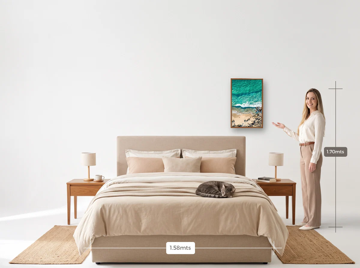 Quadro 40×60 · Caixa · freijó · Quarto · cama queen