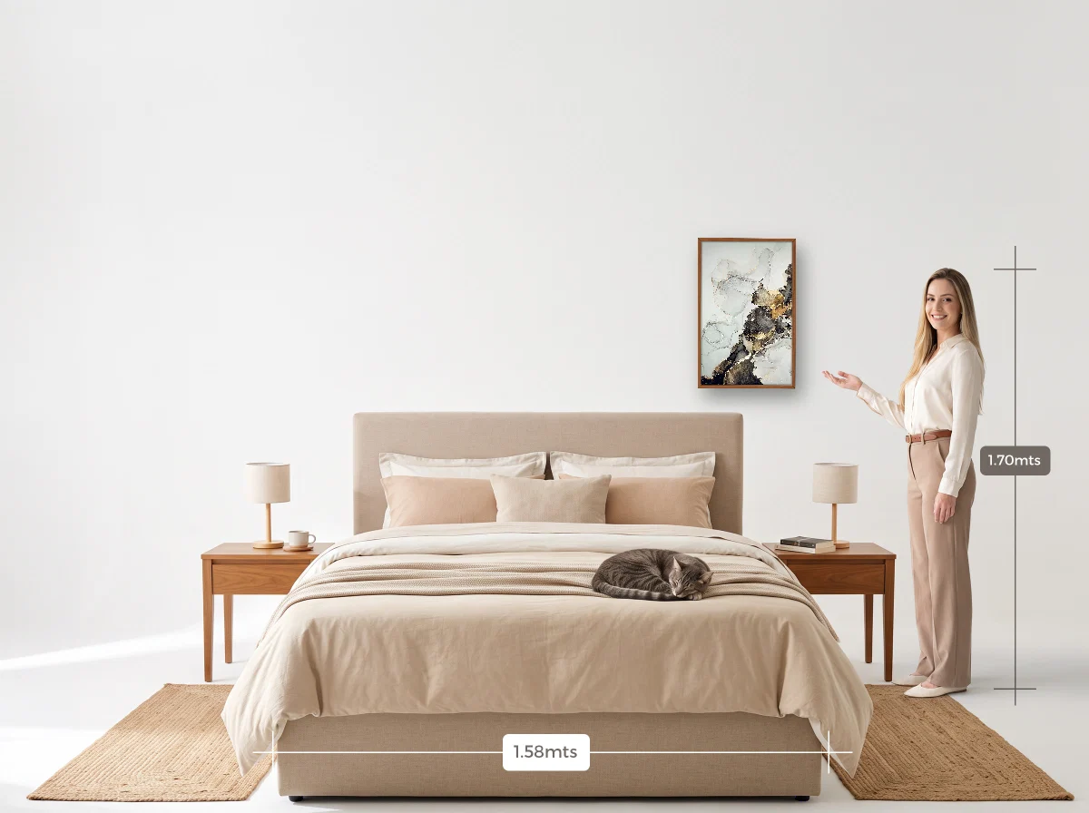 Quadro 40×60 · Caixa · freijó · Quarto · cama queen