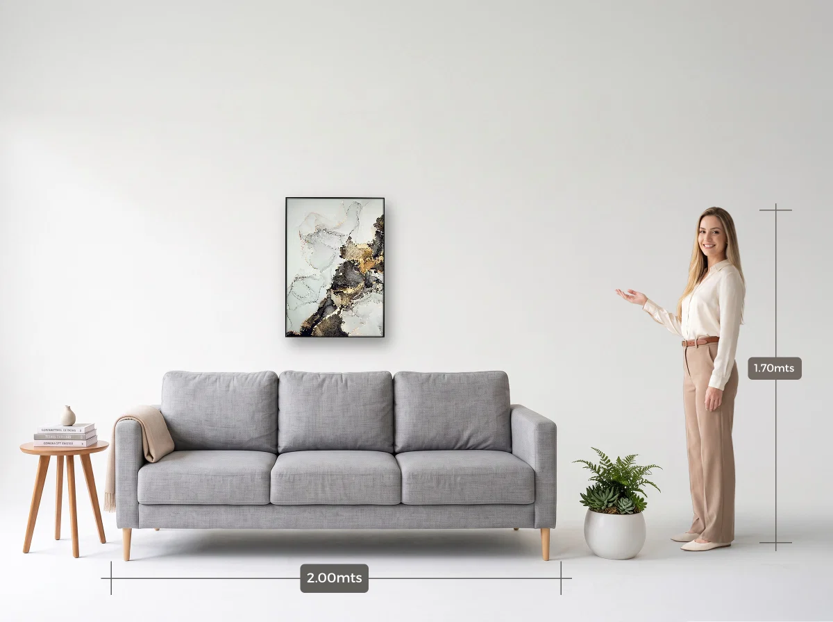 Quadro 50×70 · Filete · preta · Sala · sofá de 2,00 m