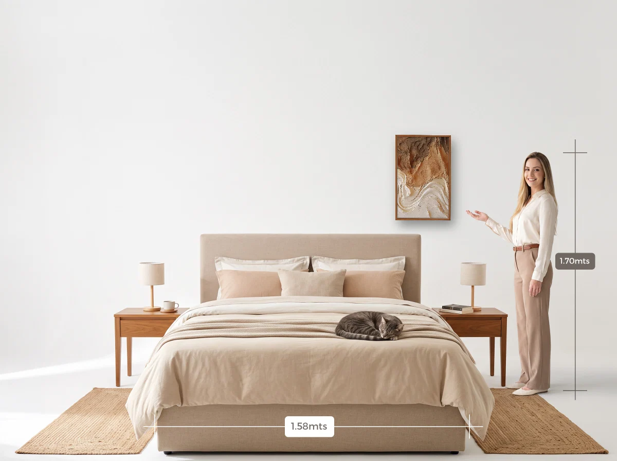 Quadro 40×60 · Caixa · freijó · Quarto · cama queen