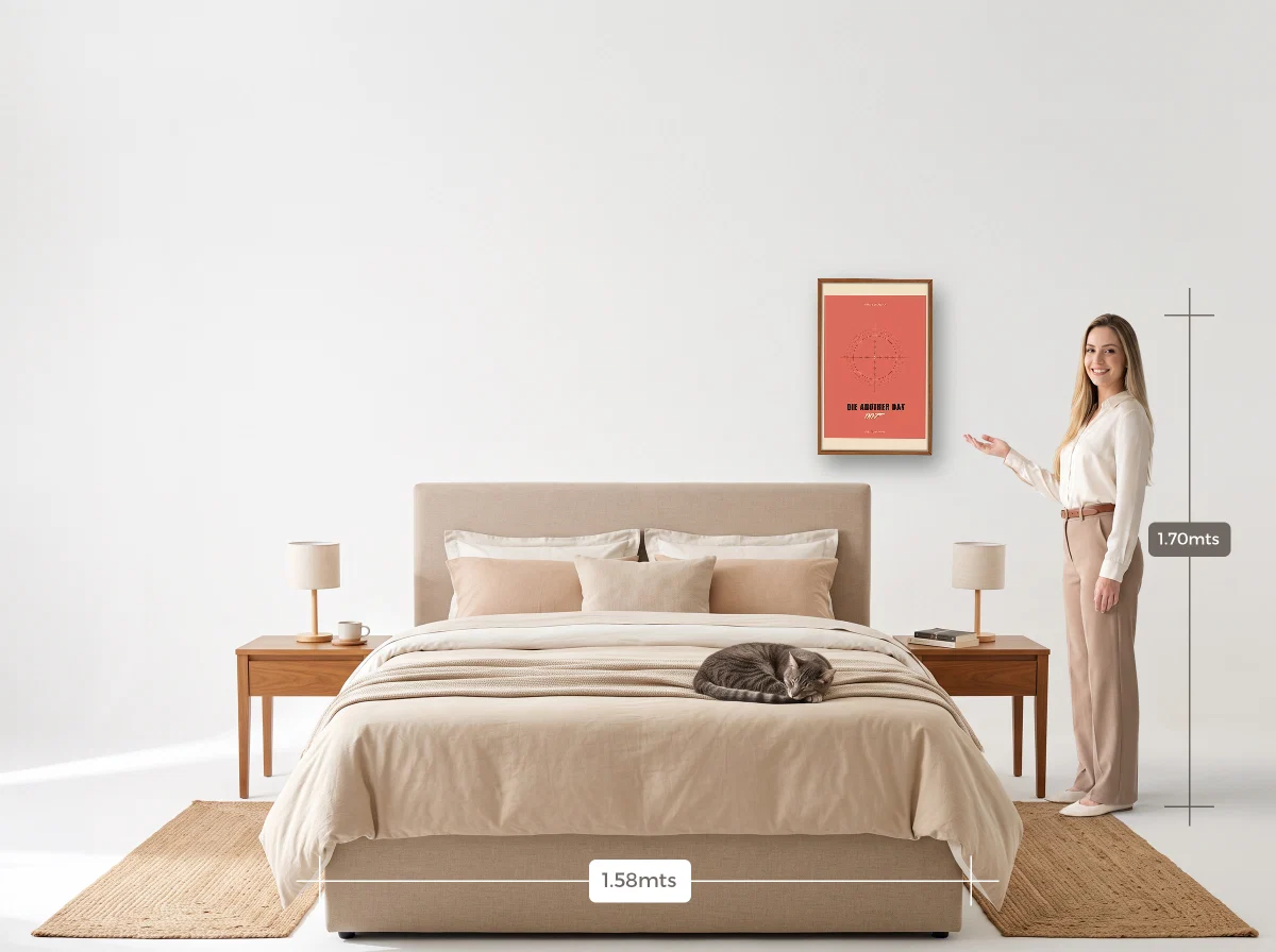 Quadro 40×60 · Caixa · freijó · Quarto · cama queen