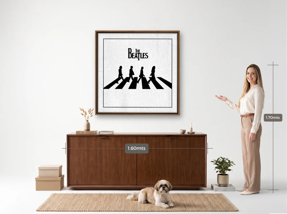 Quadro 100×100 · Flutuante · tabaco · Hall · aparador de 1,60 m