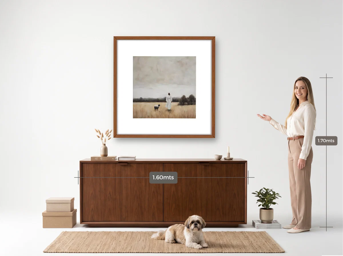 Quadro 100×100 · Caixa · freijó · Hall · aparador de 1,60 m