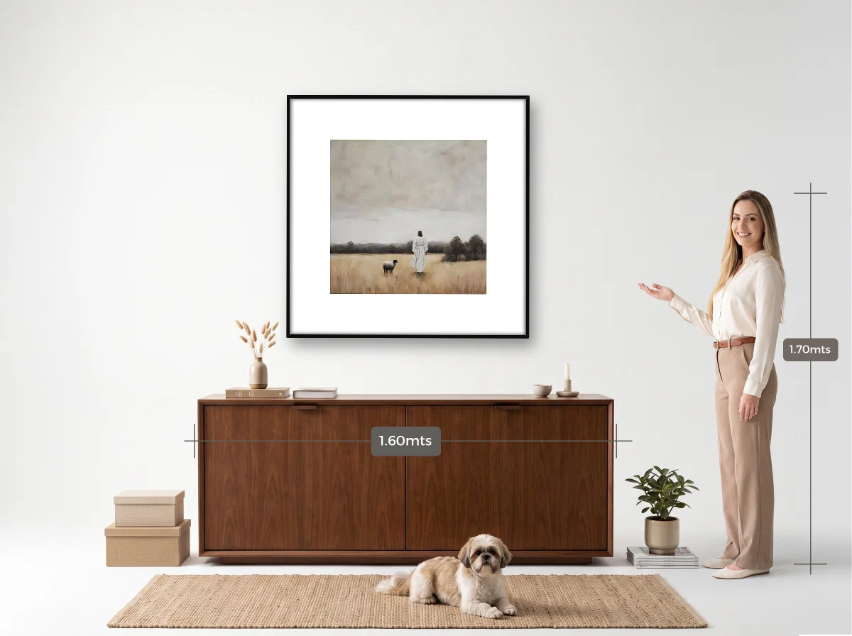 Quadro 100×100 · Filete · preta · Hall · aparador de 1,60 m