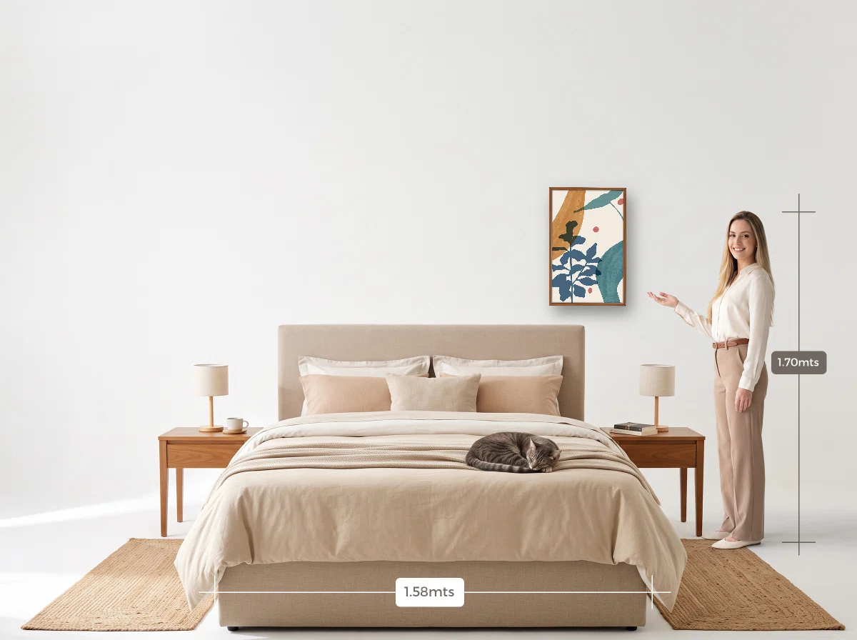 Quadro 40×60 · Caixa · freijó · Quarto · cama queen