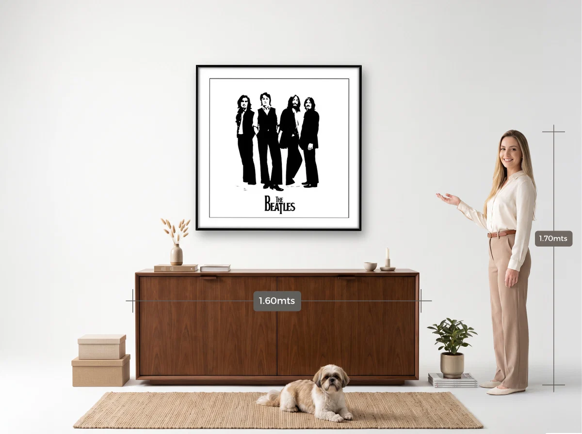 Quadro 100×100 · Filete · preta · Hall · aparador de 1,60 m