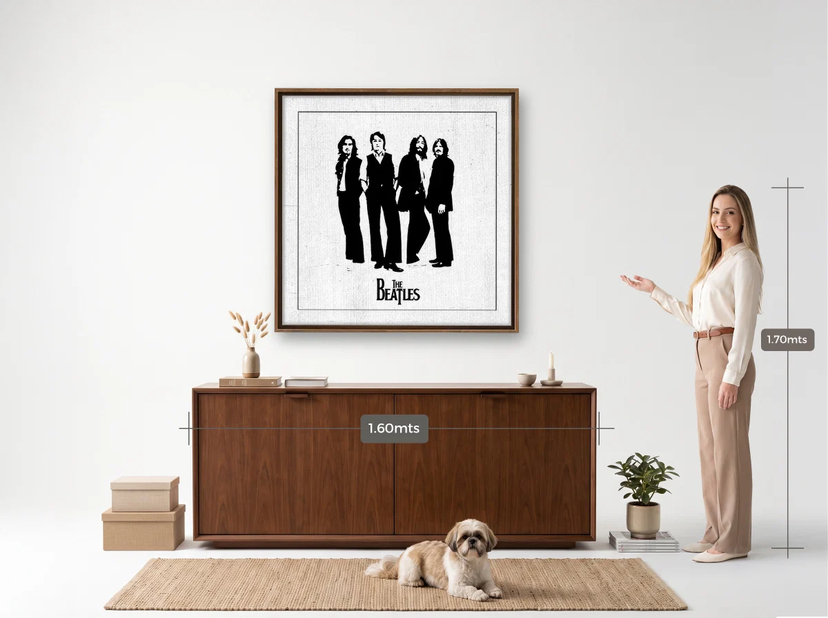 Quadro 100×100 · Flutuante · tabaco · Hall · aparador de 1,60 m