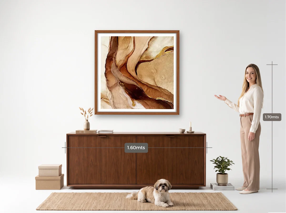 Quadro 100×100 · Caixa · freijó · Hall · aparador de 1,60 m