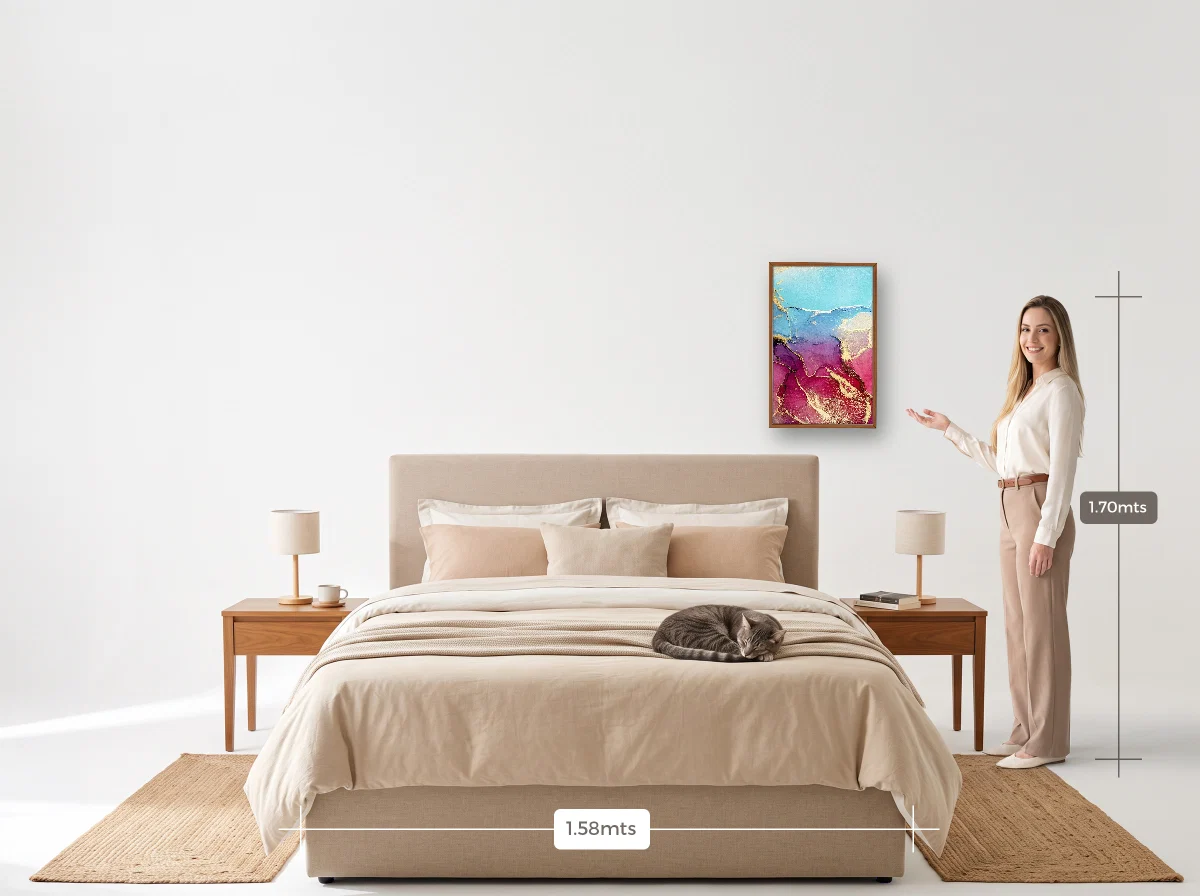 Quadro 40×60 · Caixa · freijó · Quarto · cama queen