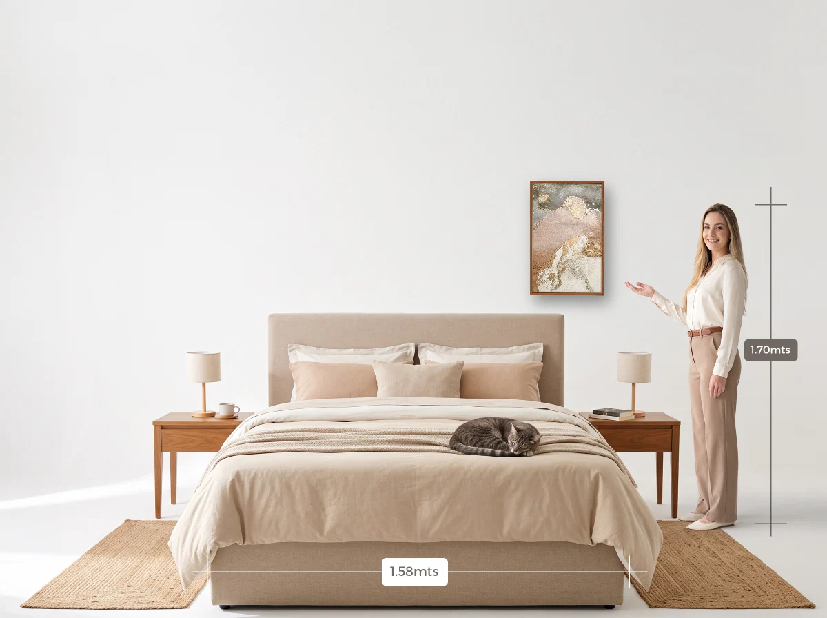 Quadro 40×60 · Caixa · freijó · Quarto · cama queen