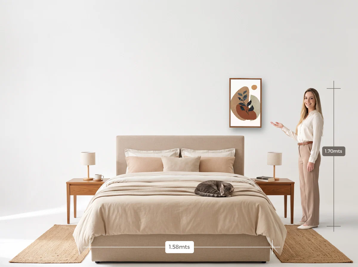 Quadro 40×60 · Caixa · freijó · Quarto · cama queen