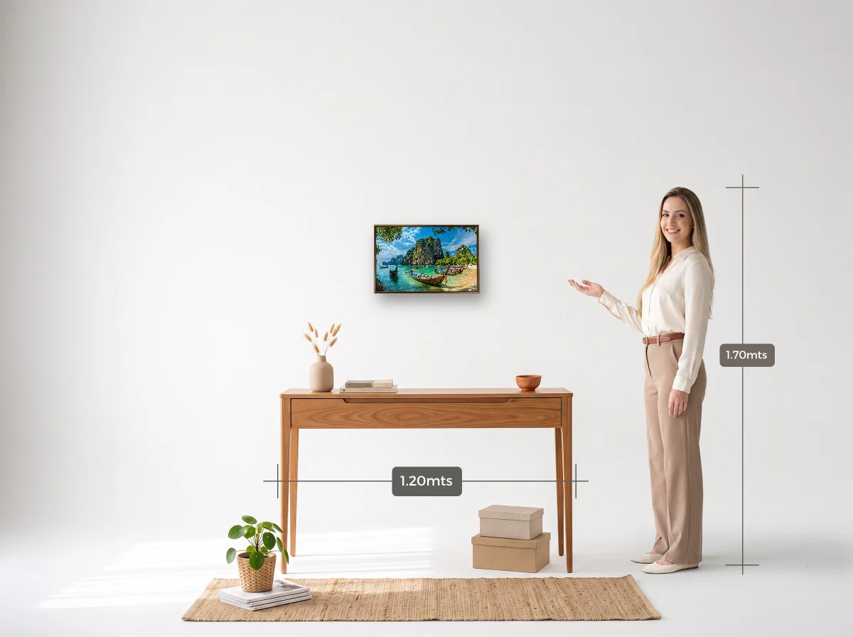 Quadro 30×45 · Flutuante · tabaco · Hall · aparador de 1,20 m