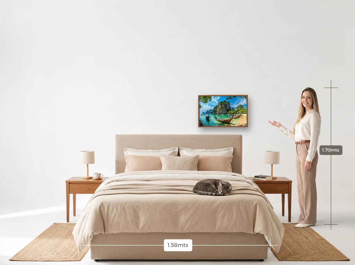 Quadro 40×60 · Caixa · freijó · Quarto · cama queen