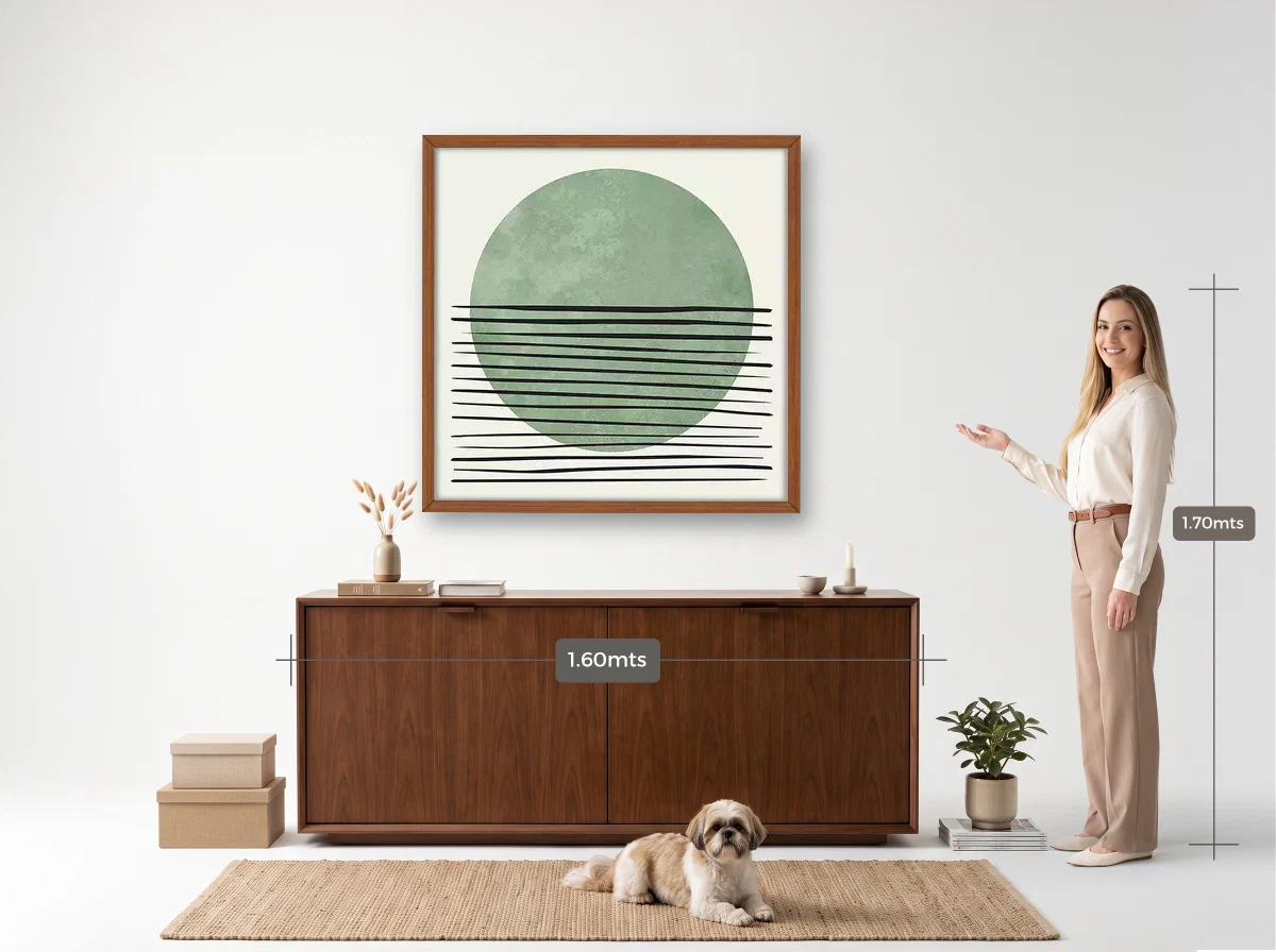 Quadro 100×100 · Caixa · freijó · Hall · aparador de 1,60 m