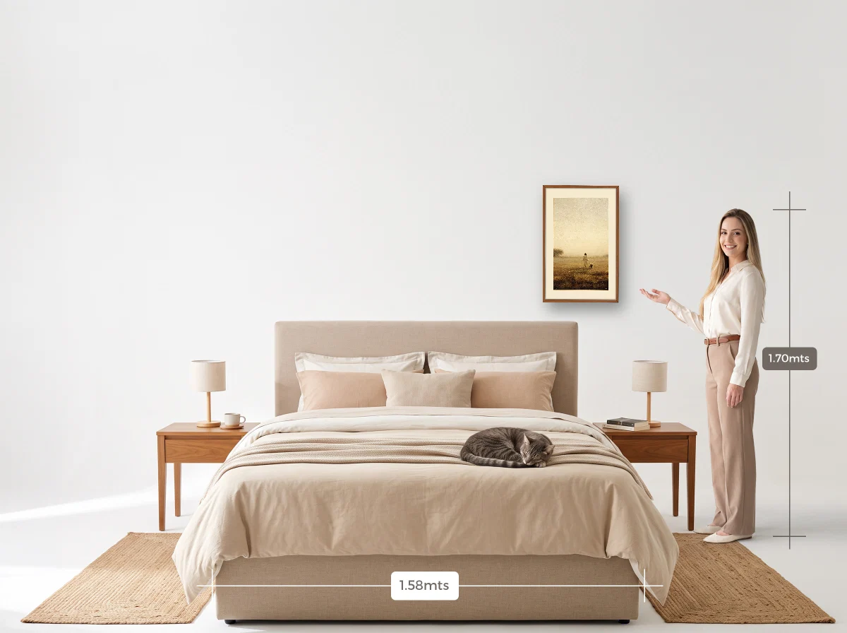 Quadro 40×60 · Caixa · freijó · Quarto · cama queen