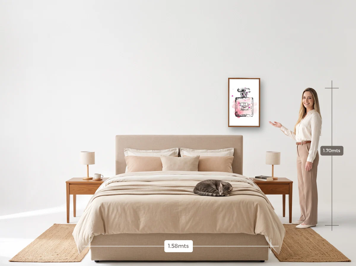 Quadro 40×60 · Caixa · freijó · Quarto · cama queen