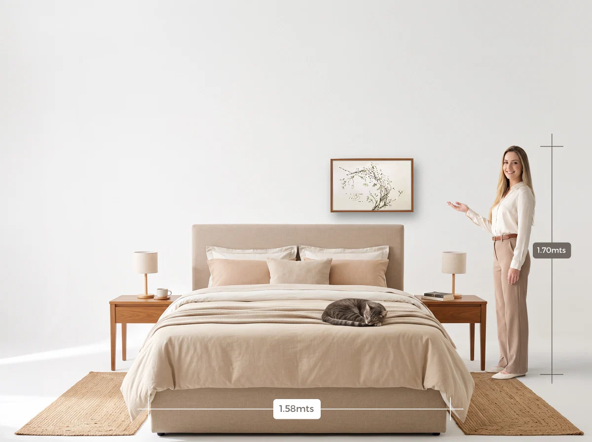Quadro 40×60 · Caixa · freijó · Quarto · cama queen