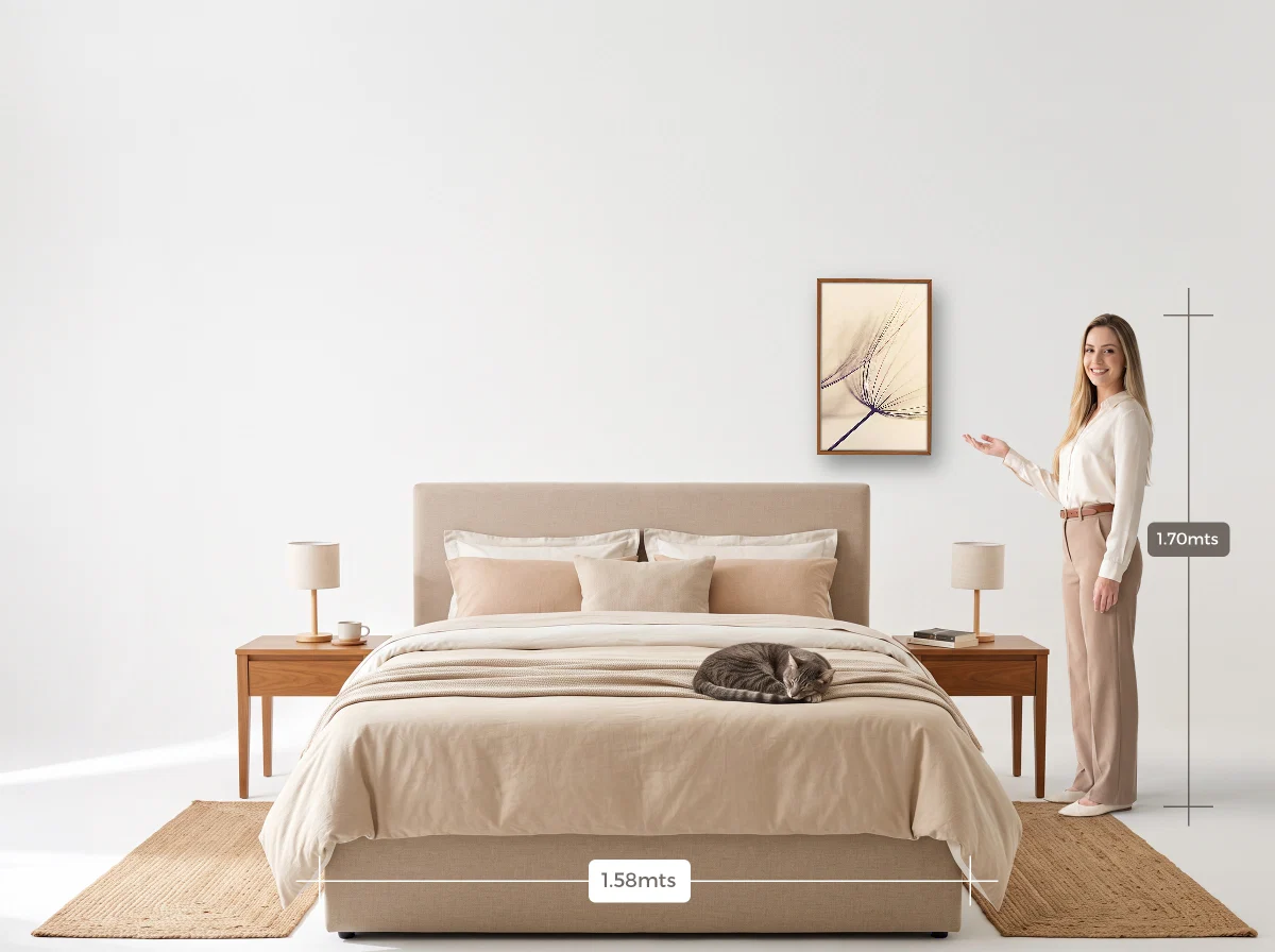 Quadro 40×60 · Caixa · freijó · Quarto · cama queen