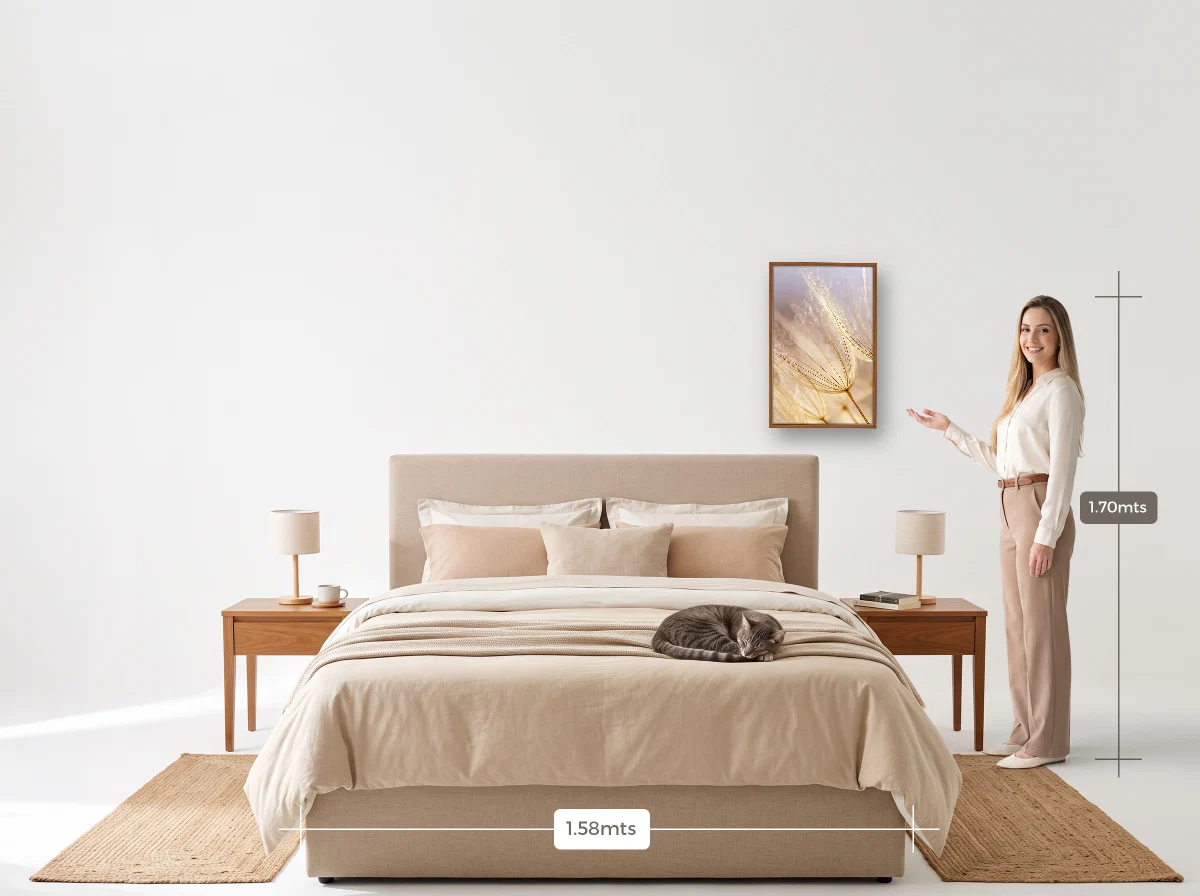 Quadro 40×60 · Caixa · freijó · Quarto · cama queen