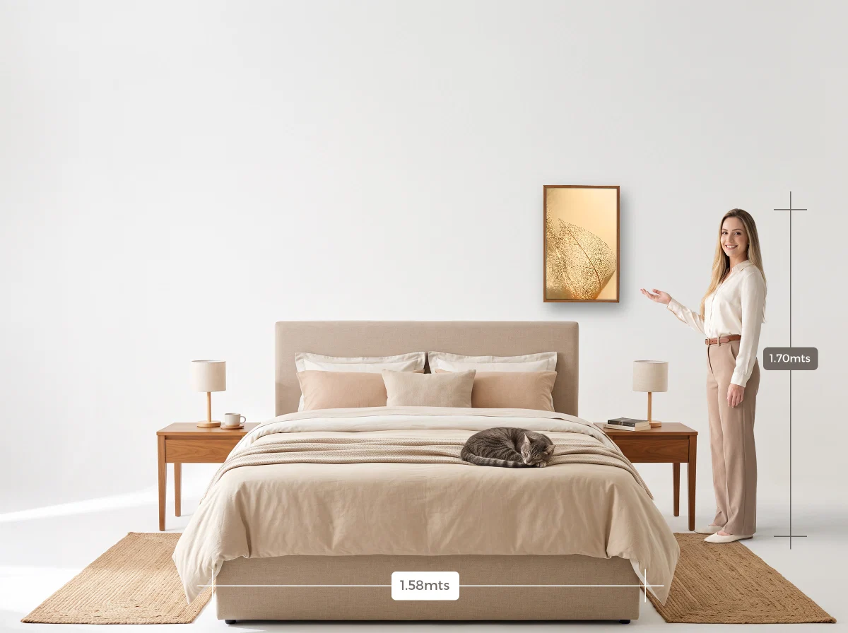 Quadro 40×60 · Caixa · freijó · Quarto · cama queen