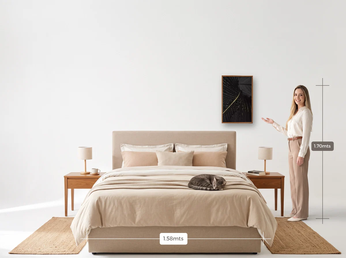Quadro 40×60 · Caixa · freijó · Quarto · cama queen