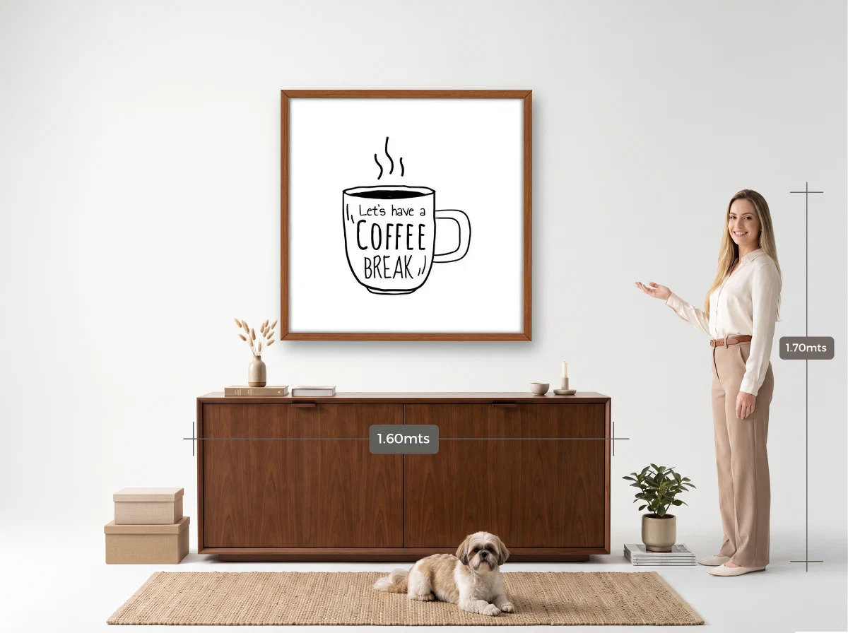 Quadro 100×100 · Caixa · freijó · Hall · aparador de 1,60 m