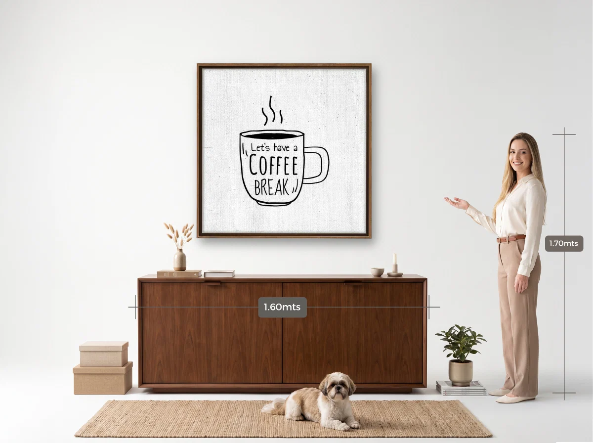 Quadro 100×100 · Flutuante · tabaco · Hall · aparador de 1,60 m